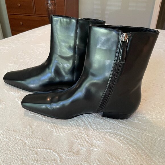 Jcrew square toe ankle boots, spazzolato leather, black, sz 7, NWOBox - Picture 3 of 5